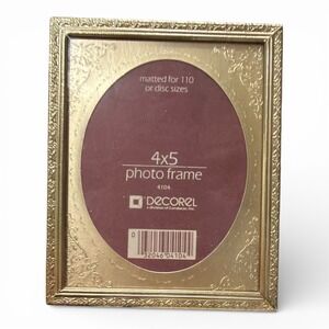 Vintage MCM 4x5‎ Gold Decorel Photo Frame Matted For 110 Or Disc Sizes Stand